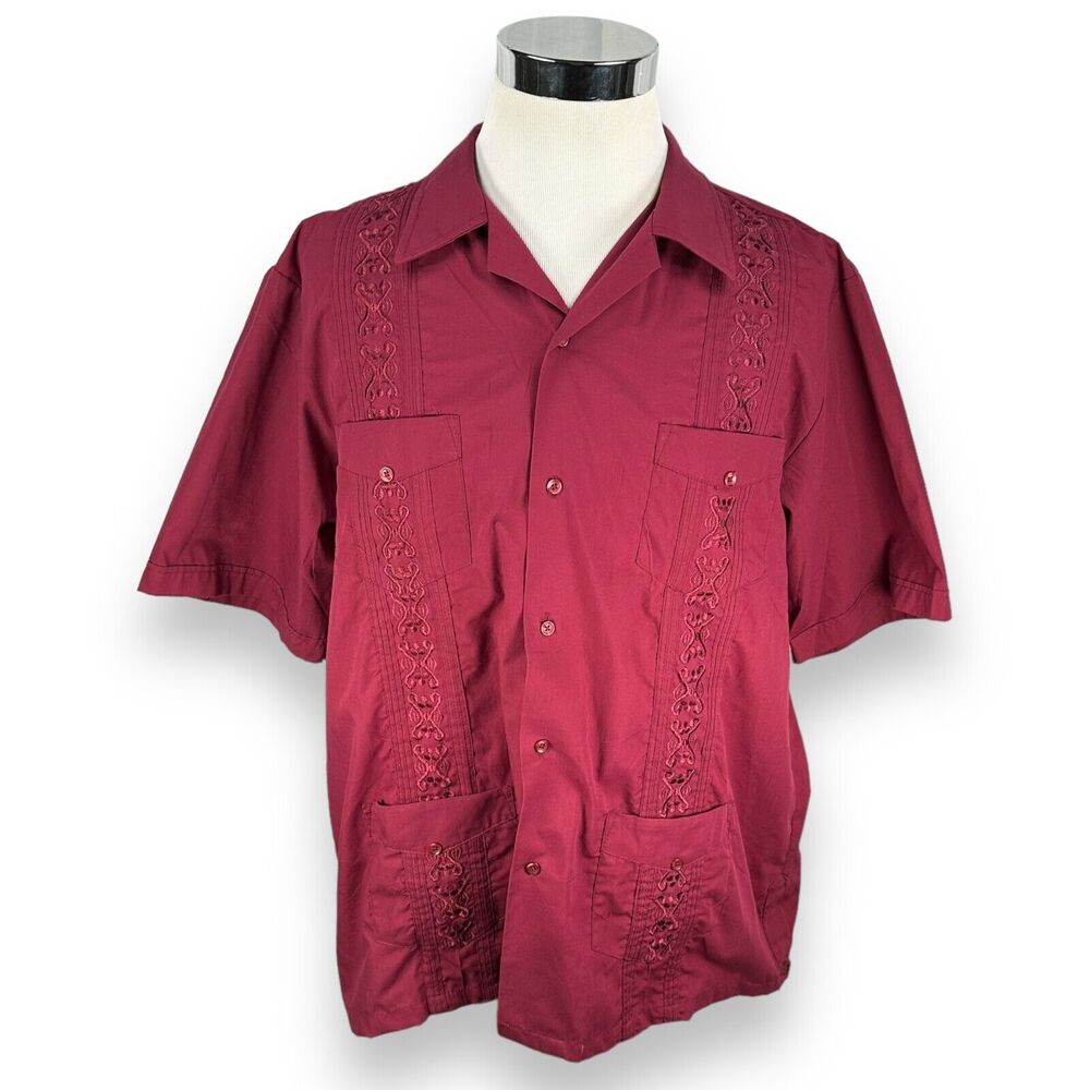 West Line Yucatan Mexico‎ Shirt Men's 2XL XXL Smoking Lounge Button Red Burgundy